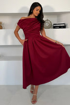 Betty Burgundy Asymmetric Skater Midi Dress