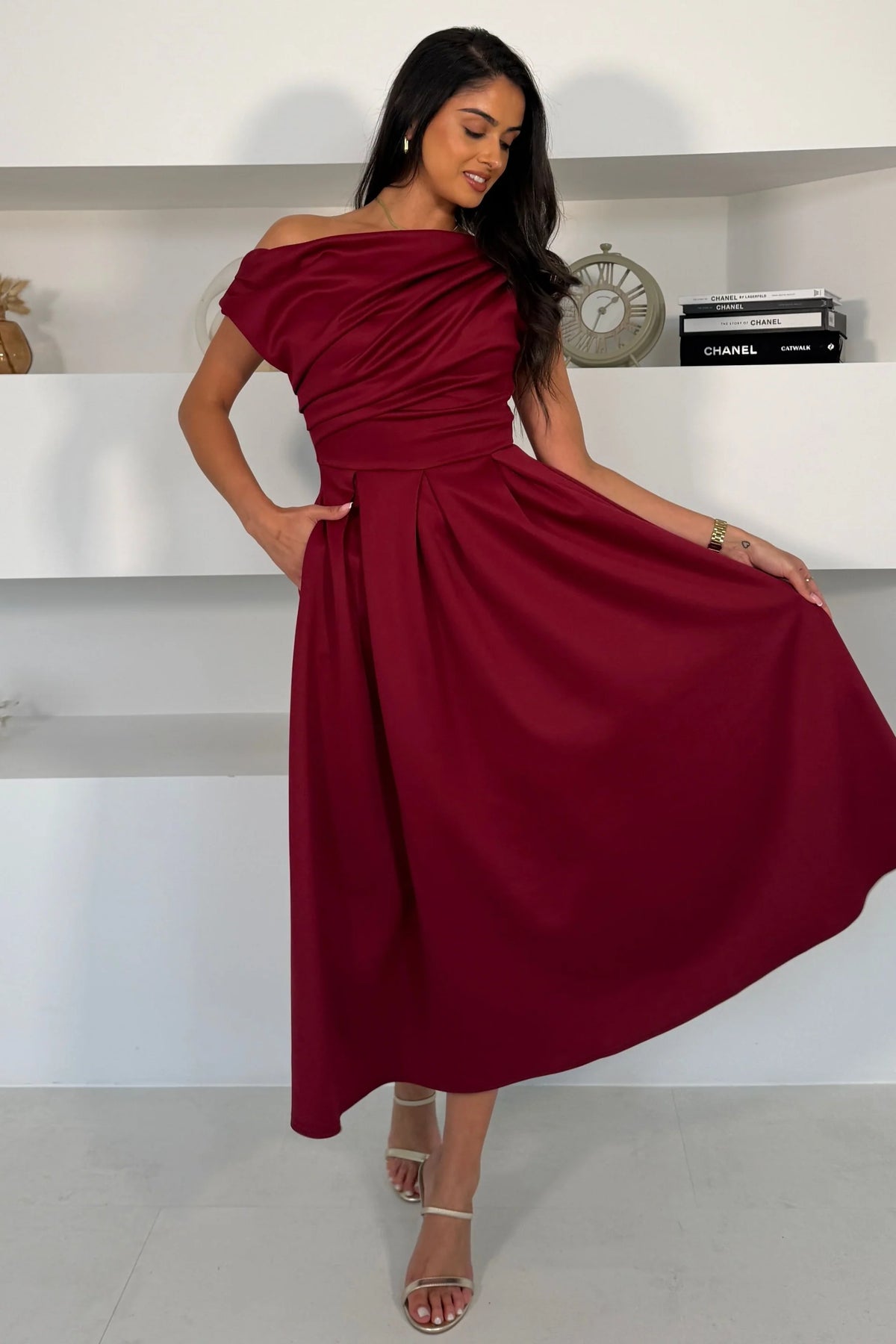 Betty Burgundy Asymmetric Skater Midi Dress