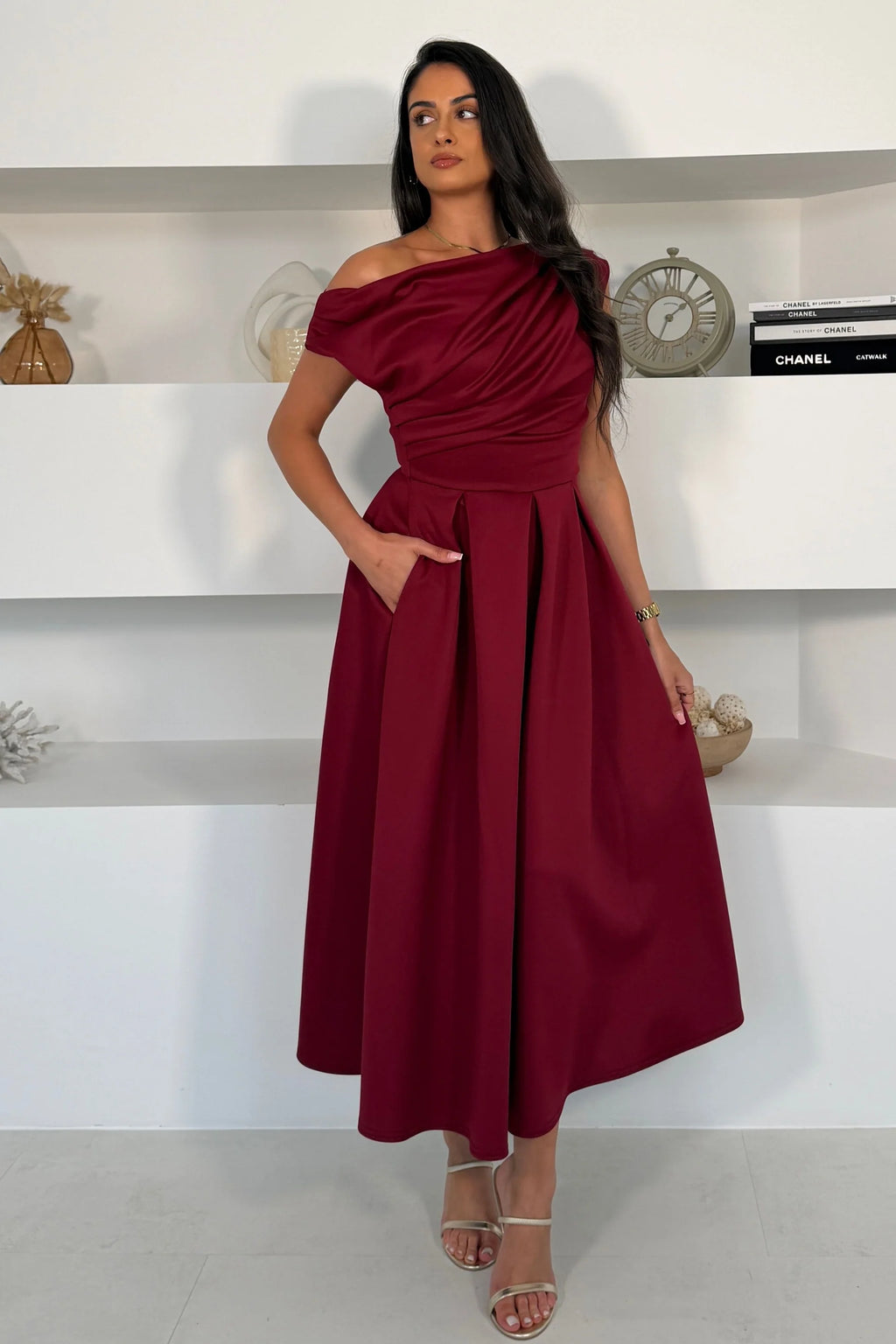 Betty Burgundy Asymmetric Skater Midi Dress