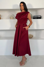 Betty Burgundy Asymmetric Skater Midi Dress