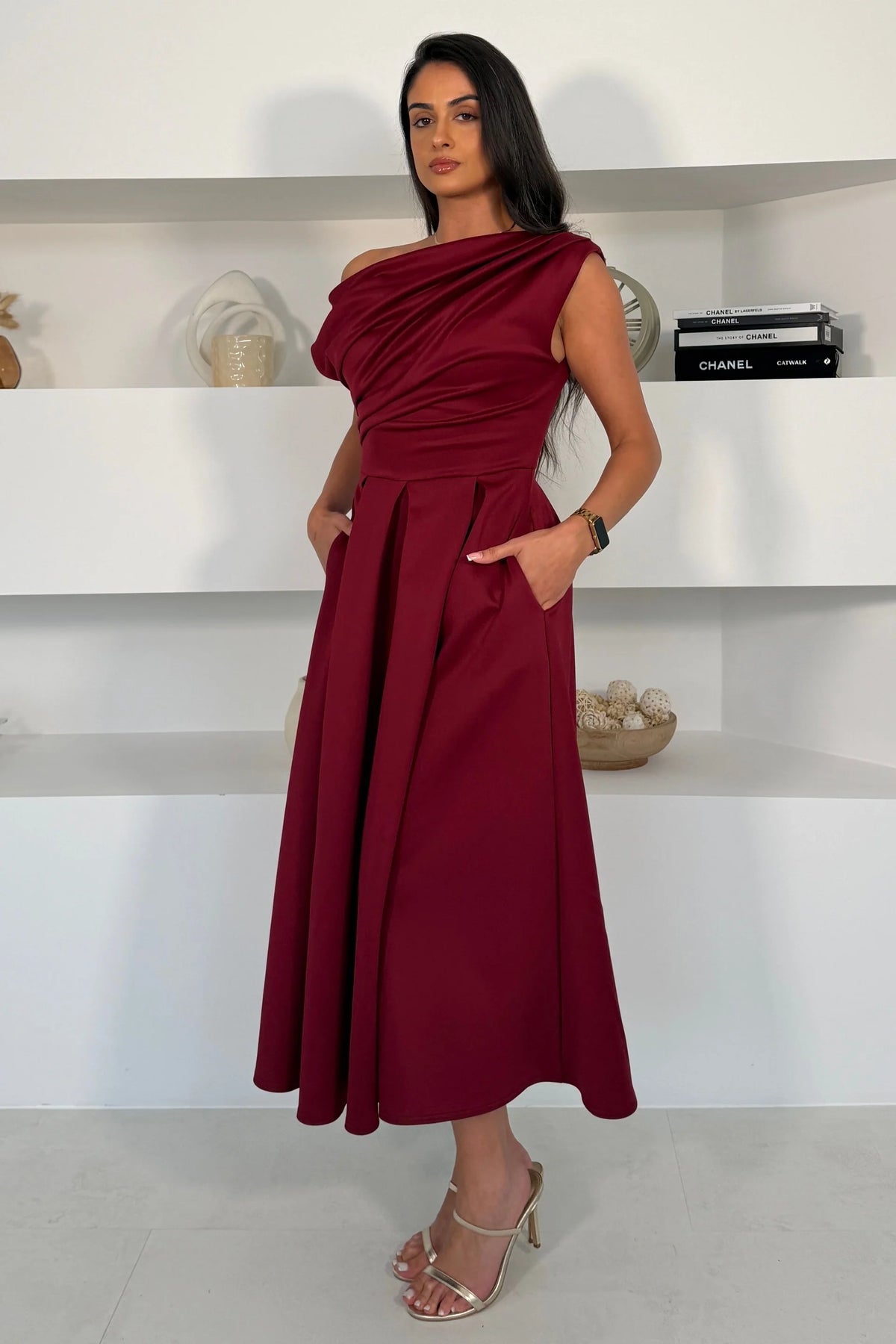 Betty Burgundy Asymmetric Skater Midi Dress