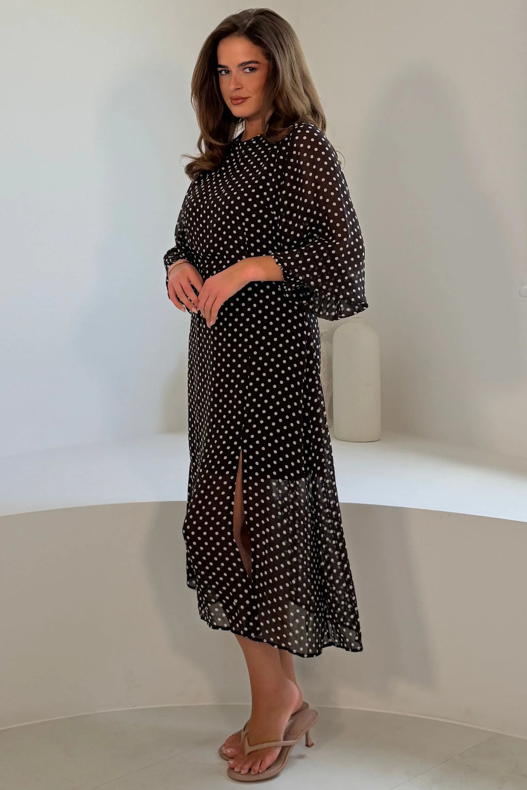 Oraya Brown Polka Dot Dress
