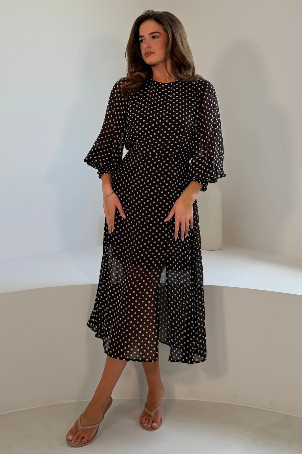 Oraya Brown Polka Dot Dress