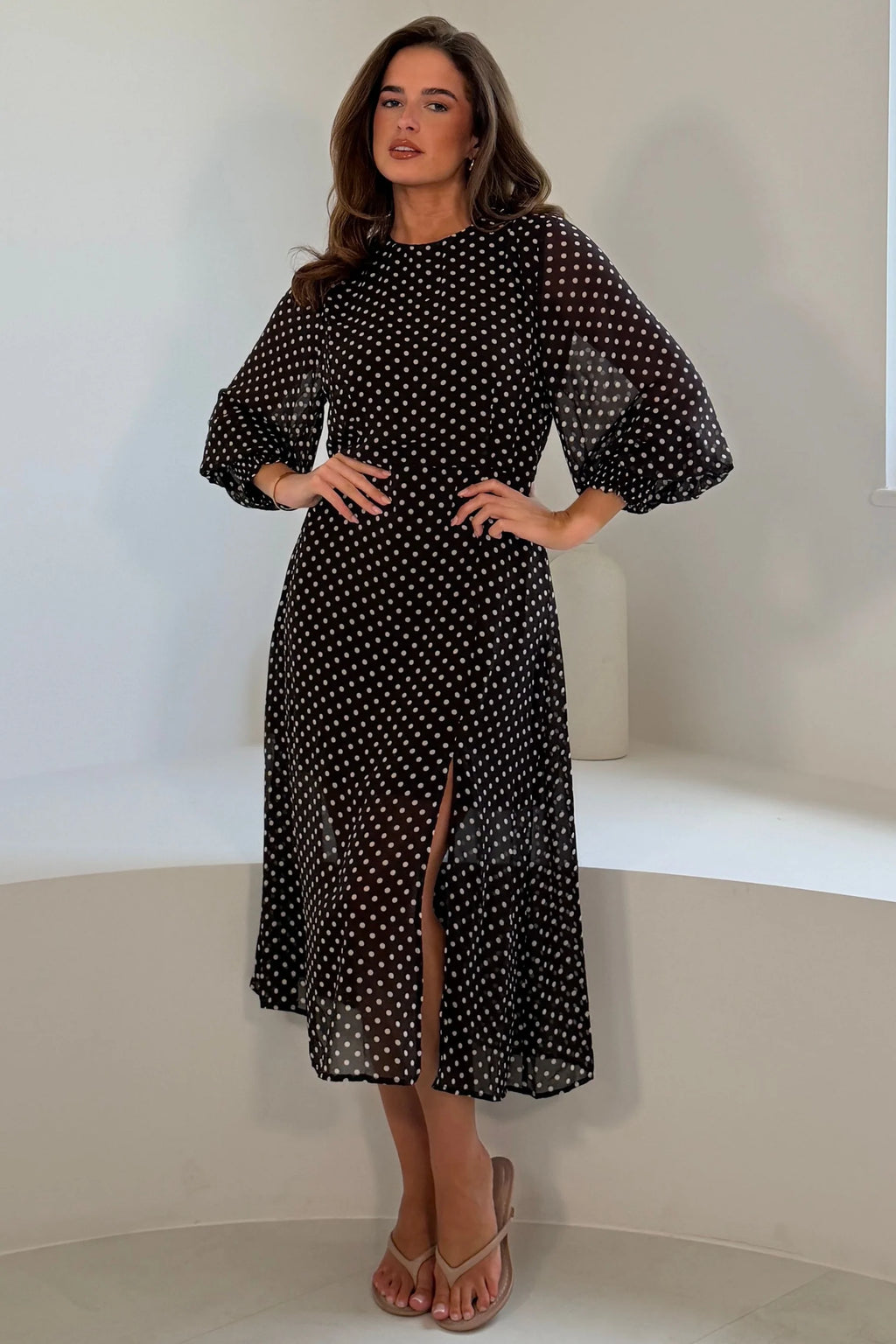 Oraya Brown Polka Dot Dress
