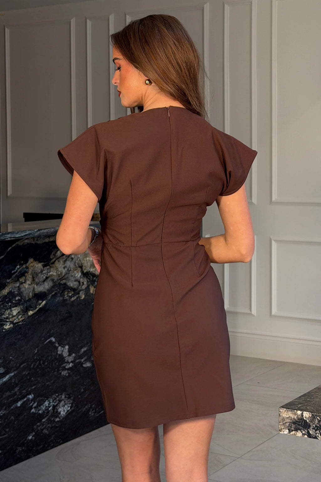 Terri Brown Ruched Waist Dress