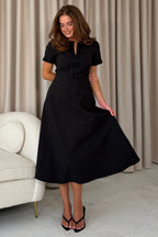 Natalia Black Beaded Skater Dress