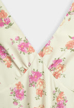 Butter Yellow Floral Midi Print Dress
