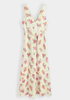 Butter Yellow Floral Midi Print Dress
