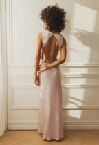 Pink Satin Cowl Neck Dress