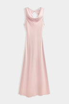 Pink Satin Cowl Neck Dress