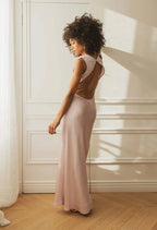 Sleeveless Satin Cowl Neck Dress