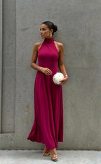 Fuchsia Midi Halter Dress