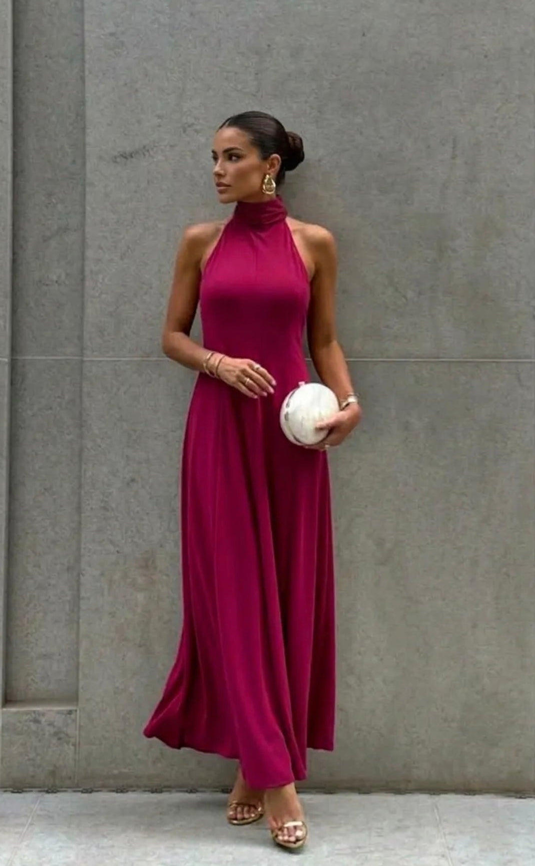 Fuchsia Midi Halter Dress
