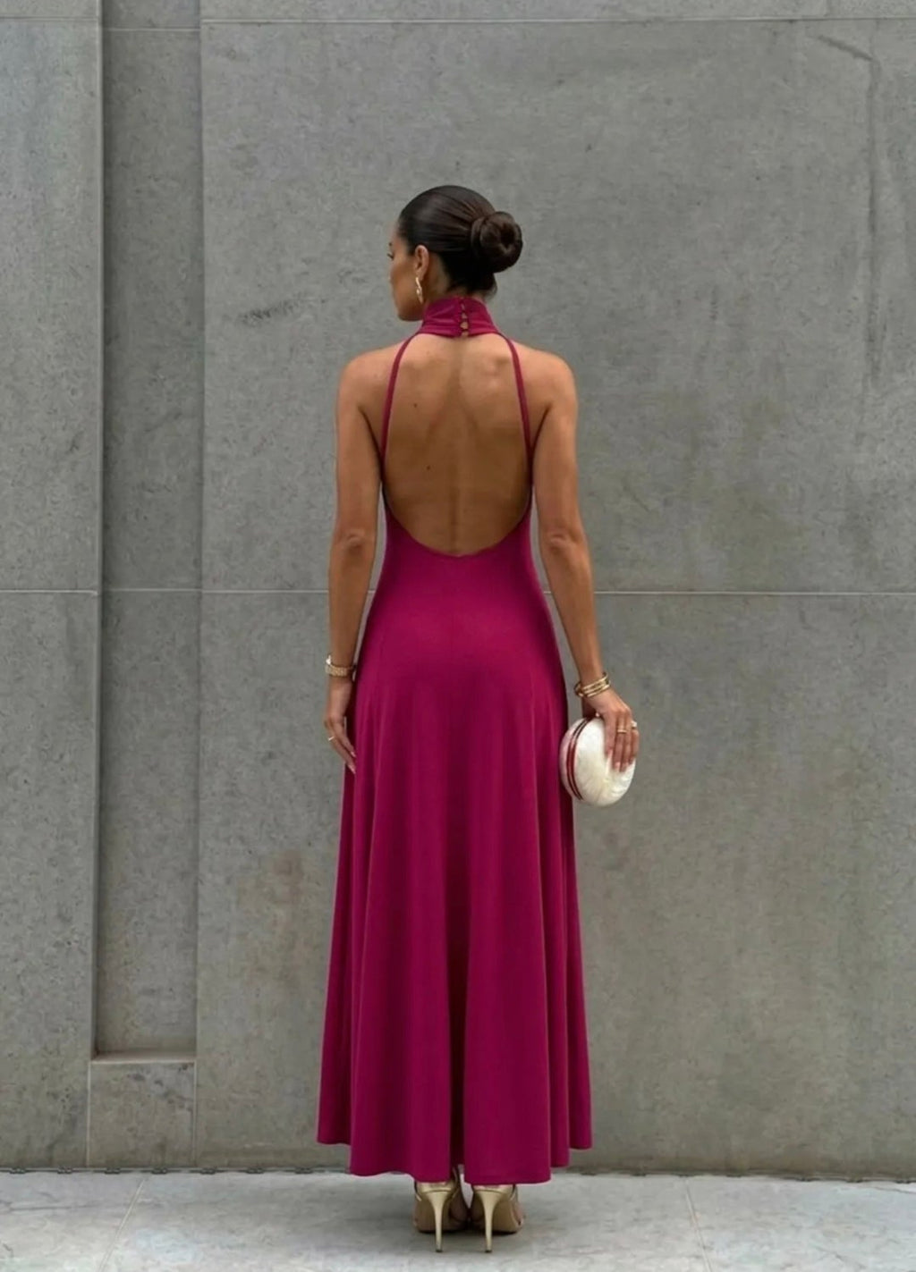 Fuchsia Midi Halter Dress