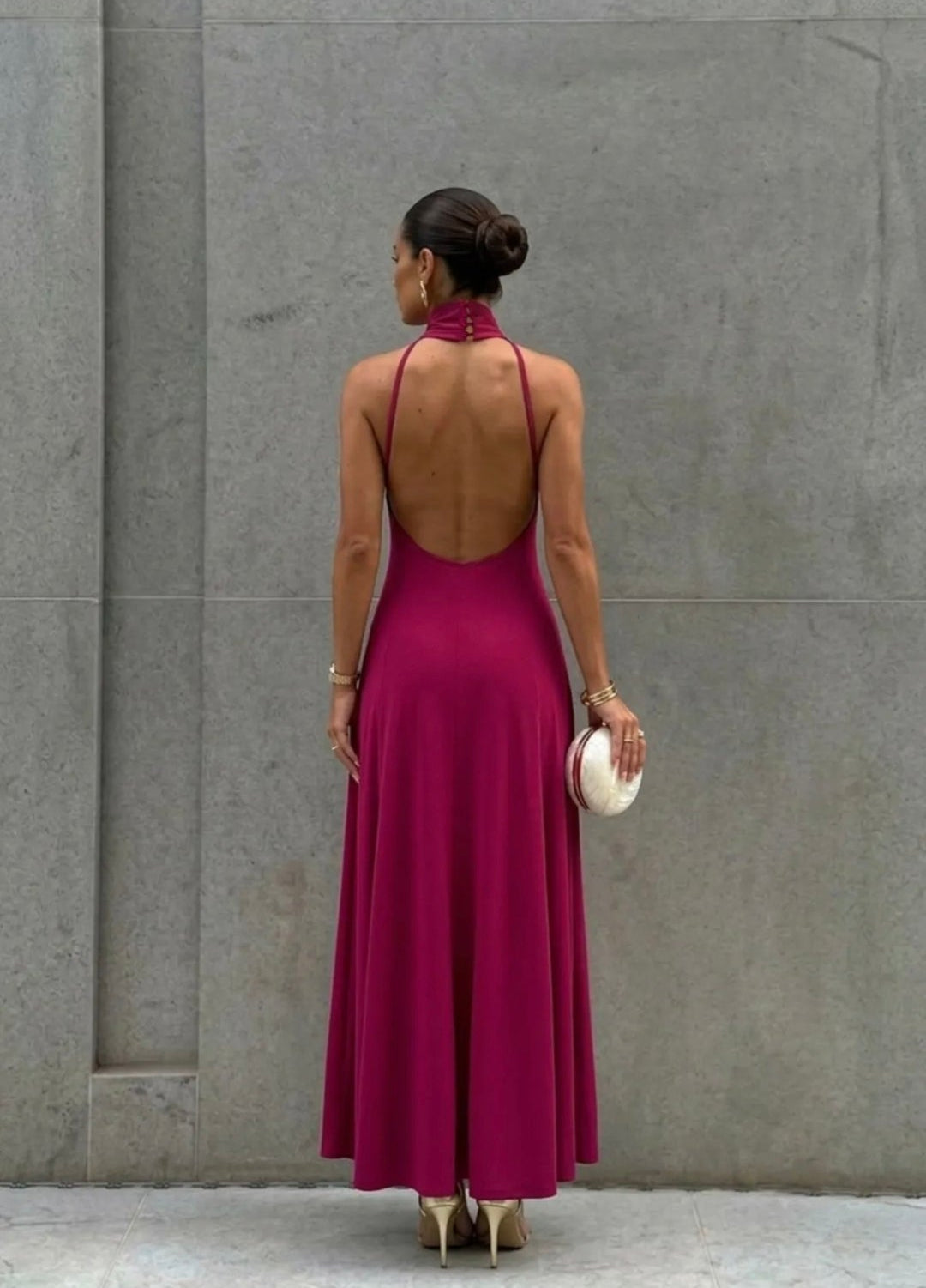 Fuchsia Midi Halter Dress