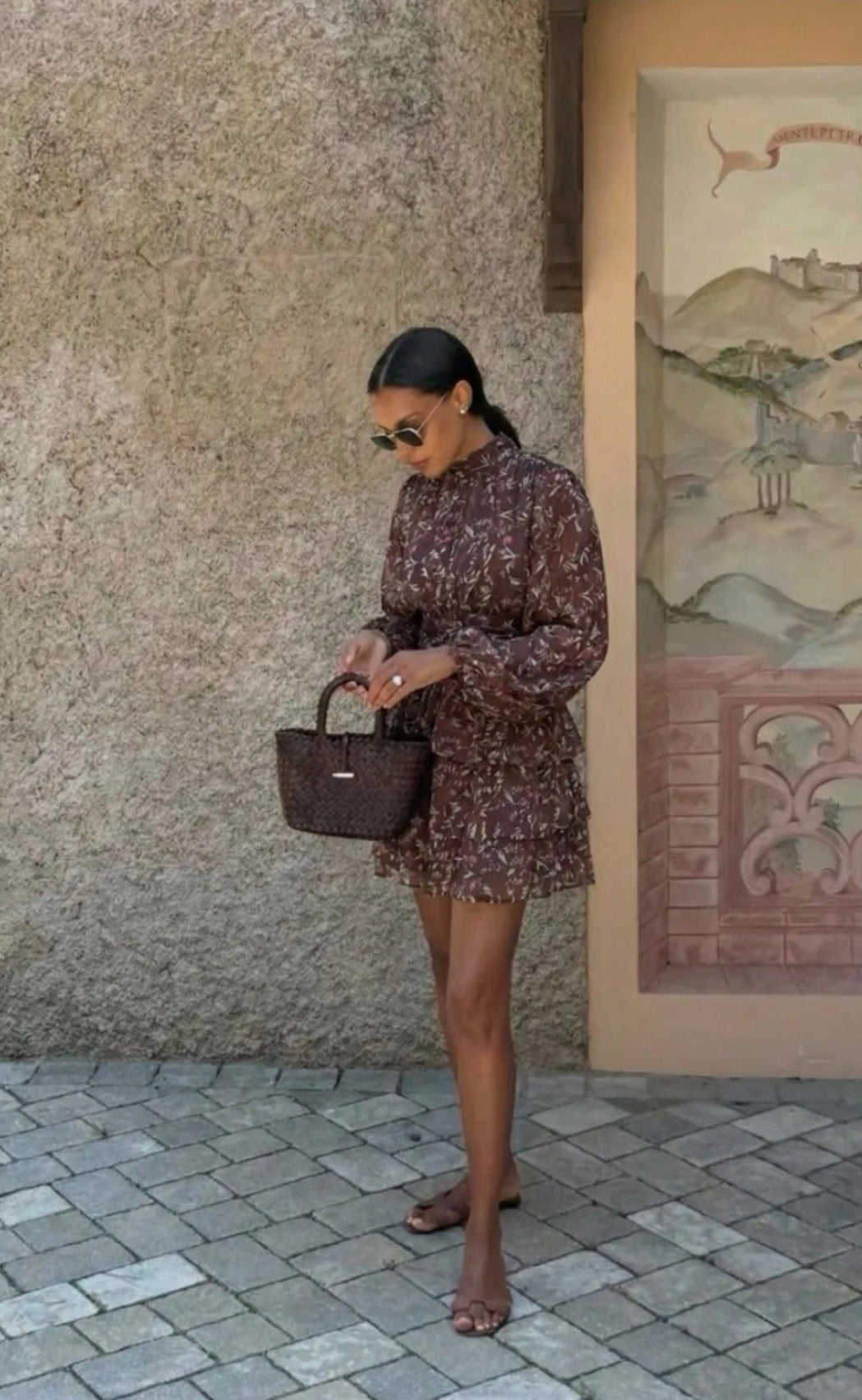 Brown Floral Mini Dress