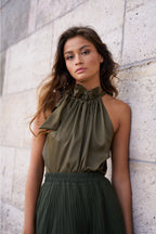Khaki Elizabeth Satin Top