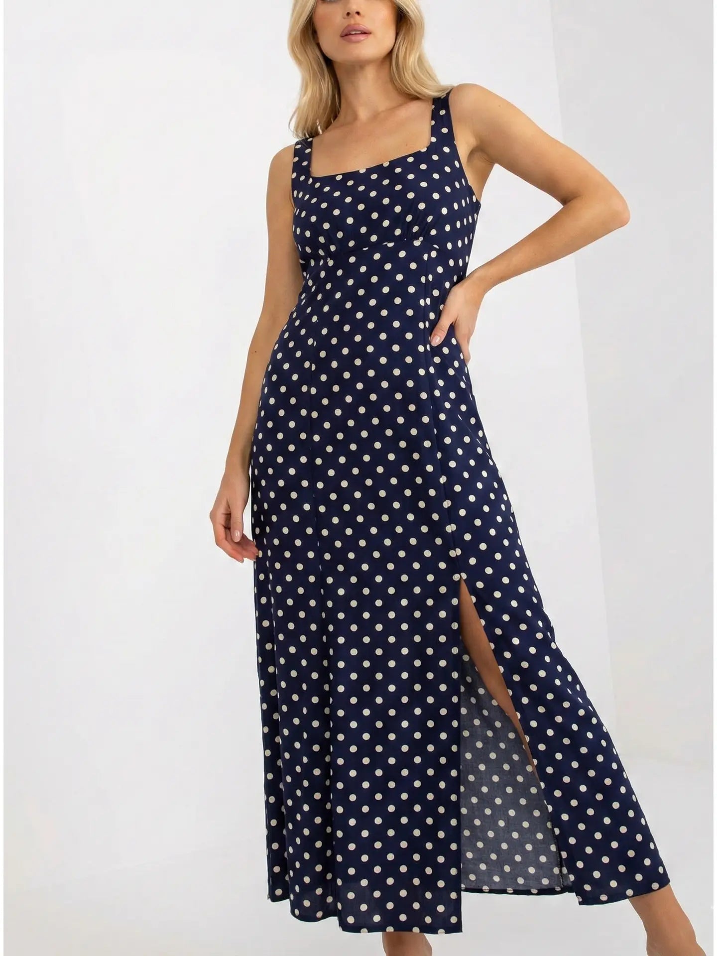 Navy Polka Dot Midi Dress
