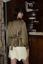 Khaki Belted Satin Blouse