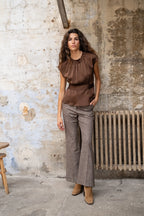 Brown Satin Belted Top