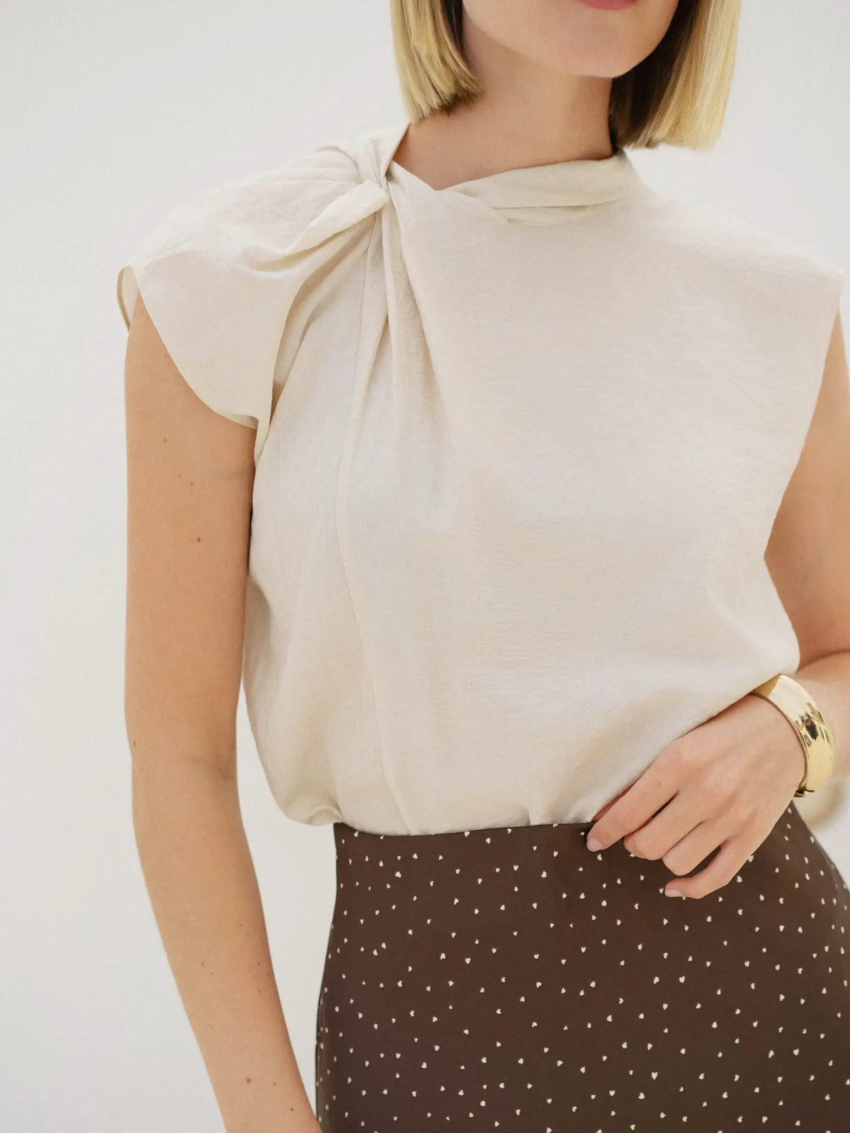 Ecru Knotted Sleeveless Top