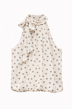 Cream & Taupe Polka Dot Halter Neck Top