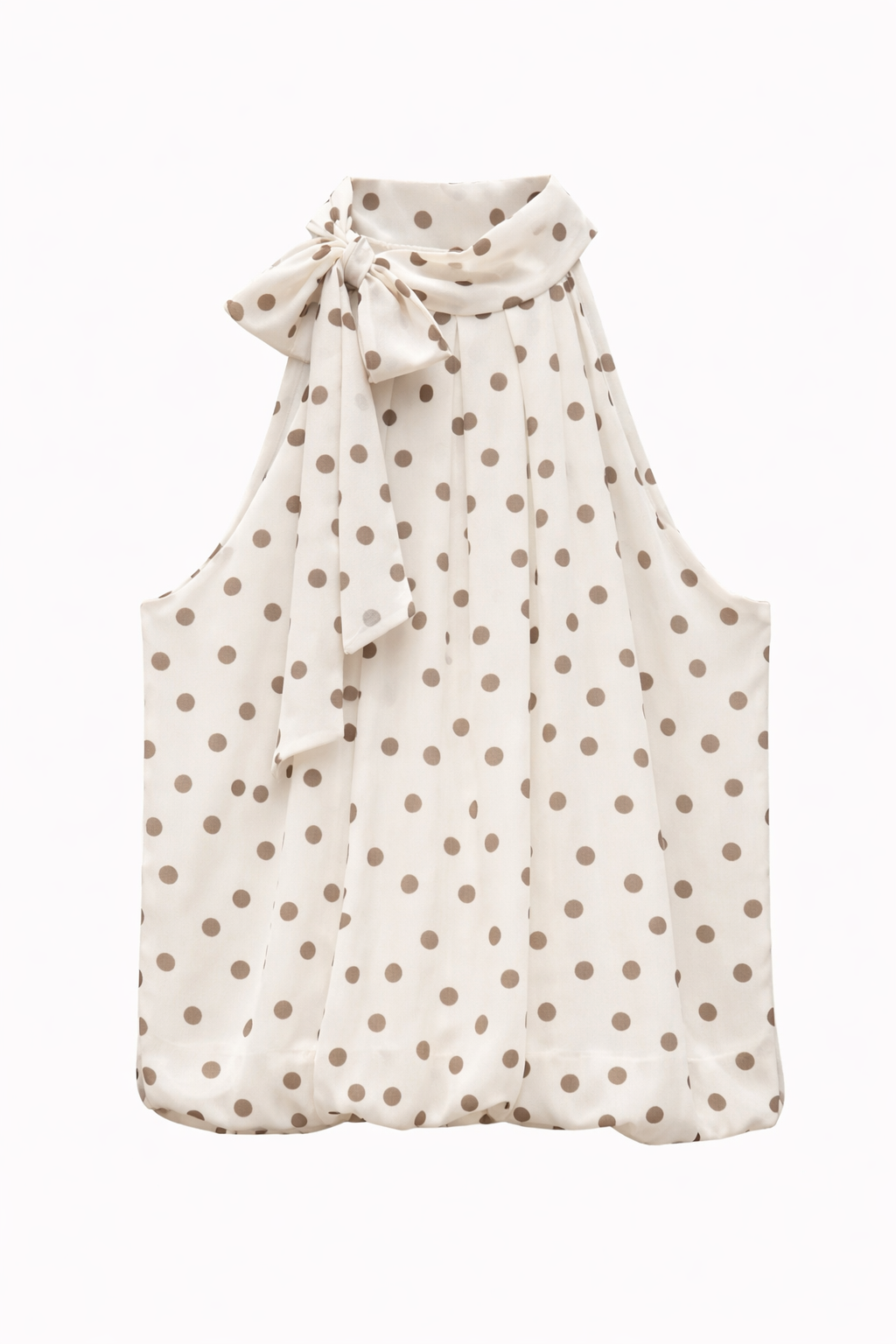 Cream & Taupe Polka Dot Halter Neck Top