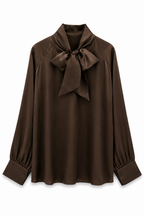 Brown Ellie Satin Tie Blouse