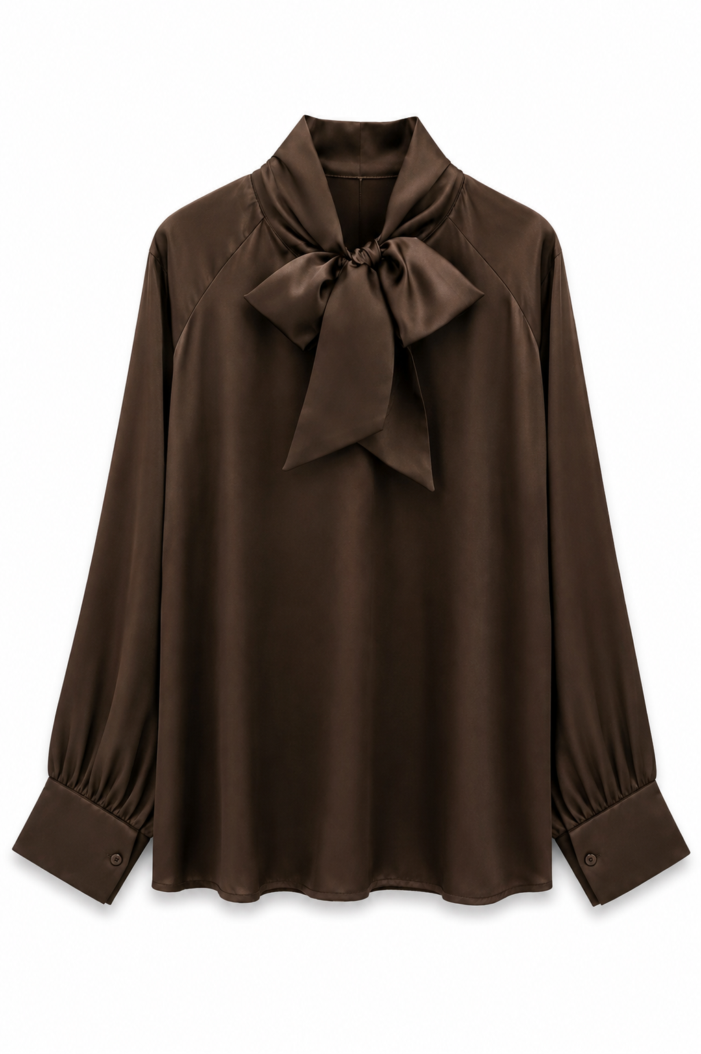 Brown Ellie Satin Tie Blouse