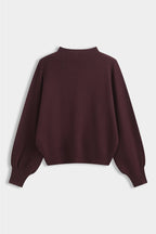 Plum Mandarin Collar Knit Sweater