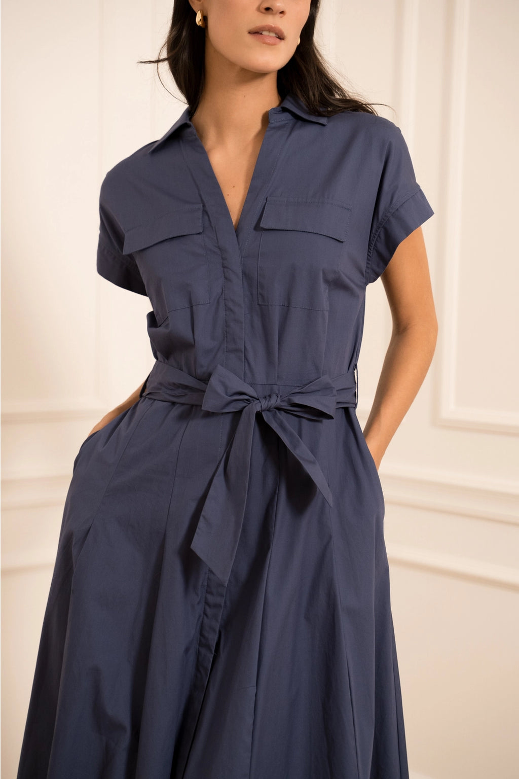 Navy Utility Midi Dress