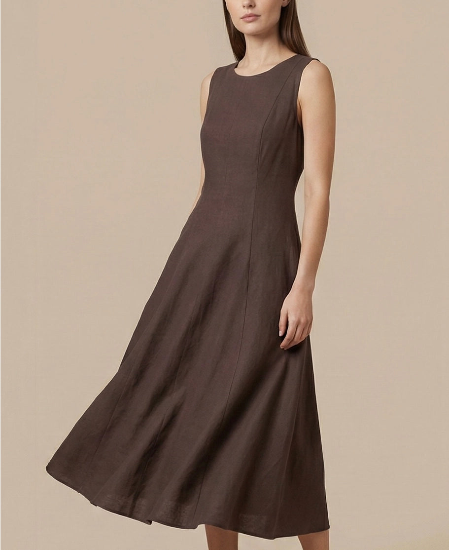 Brown A-Line Midi Dress