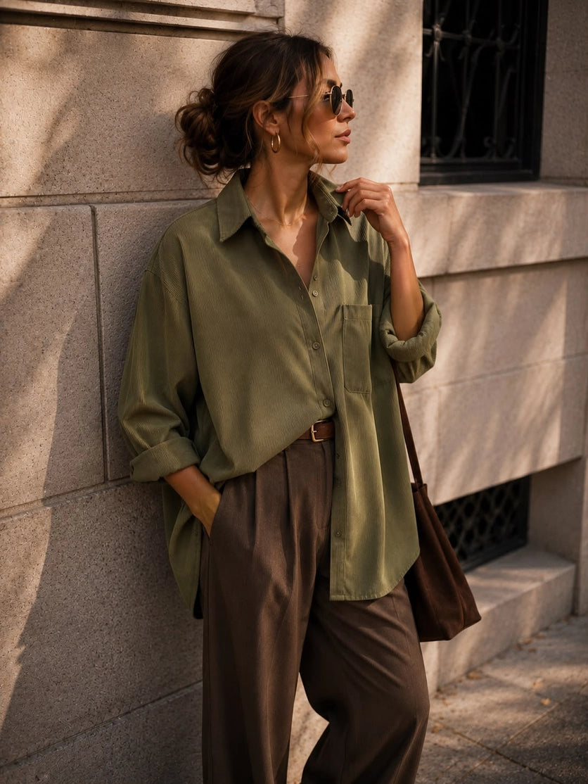Khaki Oversized Corduroy Shirt