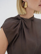 Coffee Knotted Sleeveless Top