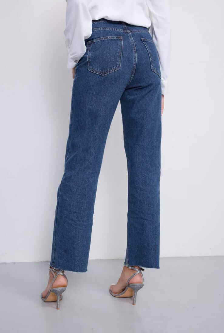 Dark Denim Raw Hem Jeans