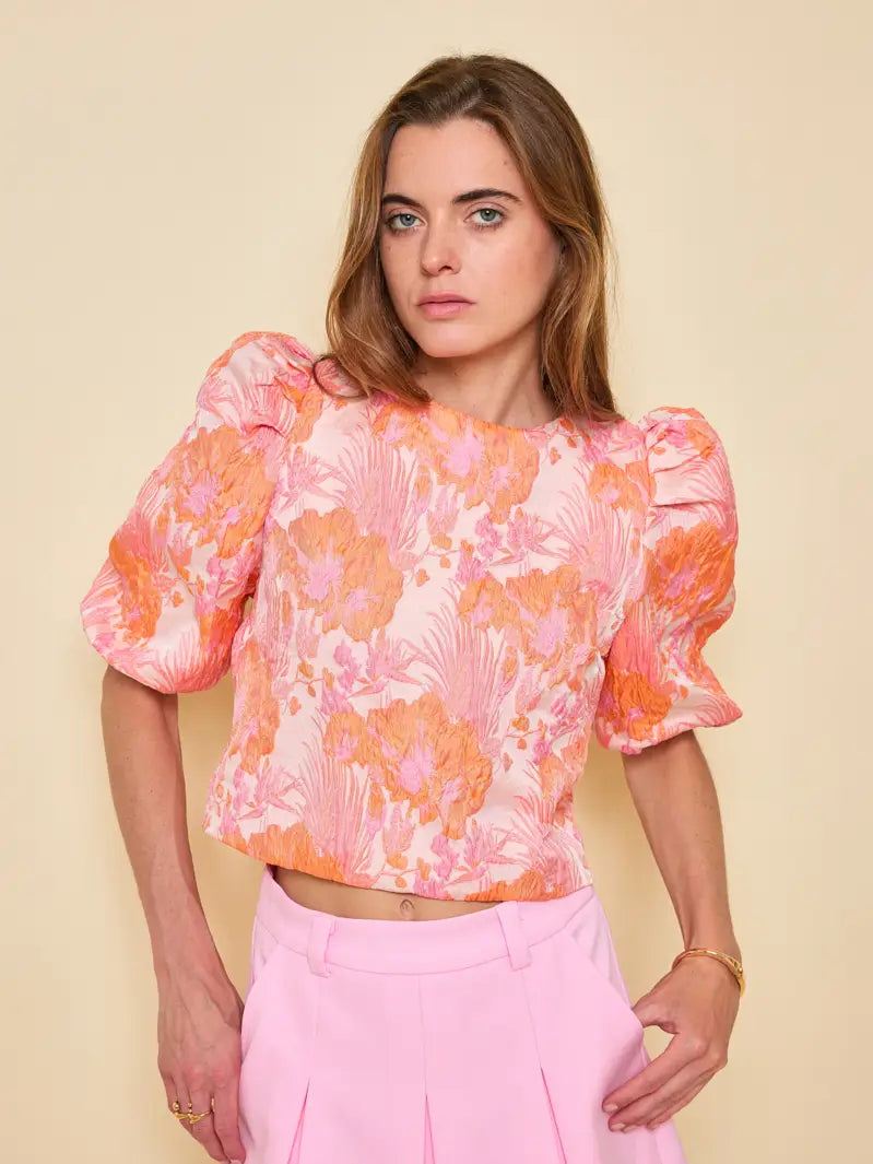 Orange Puff Sleeve Top