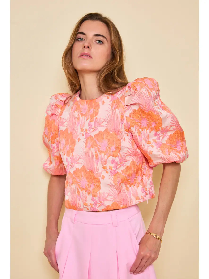 Orange Puff Sleeve Top