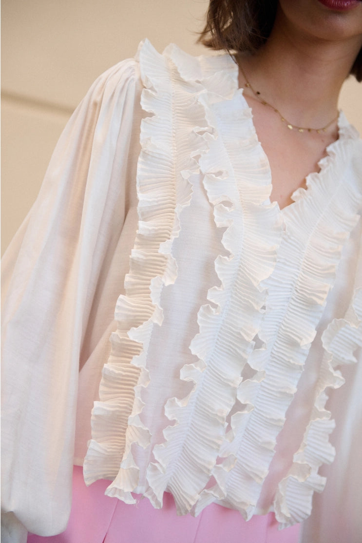 White Ruffle Blouse