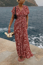 Burgundy Ruched Floral Dress