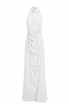 White Halter Neck Polka Dot Dress