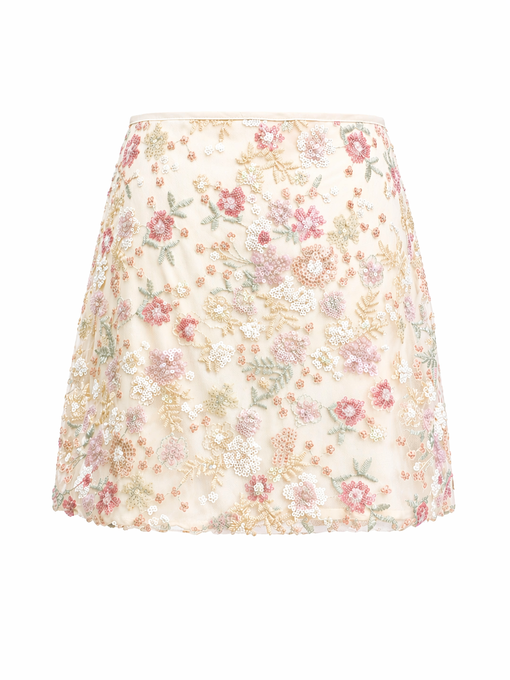 Cream Floral Sequin Mini Skirt