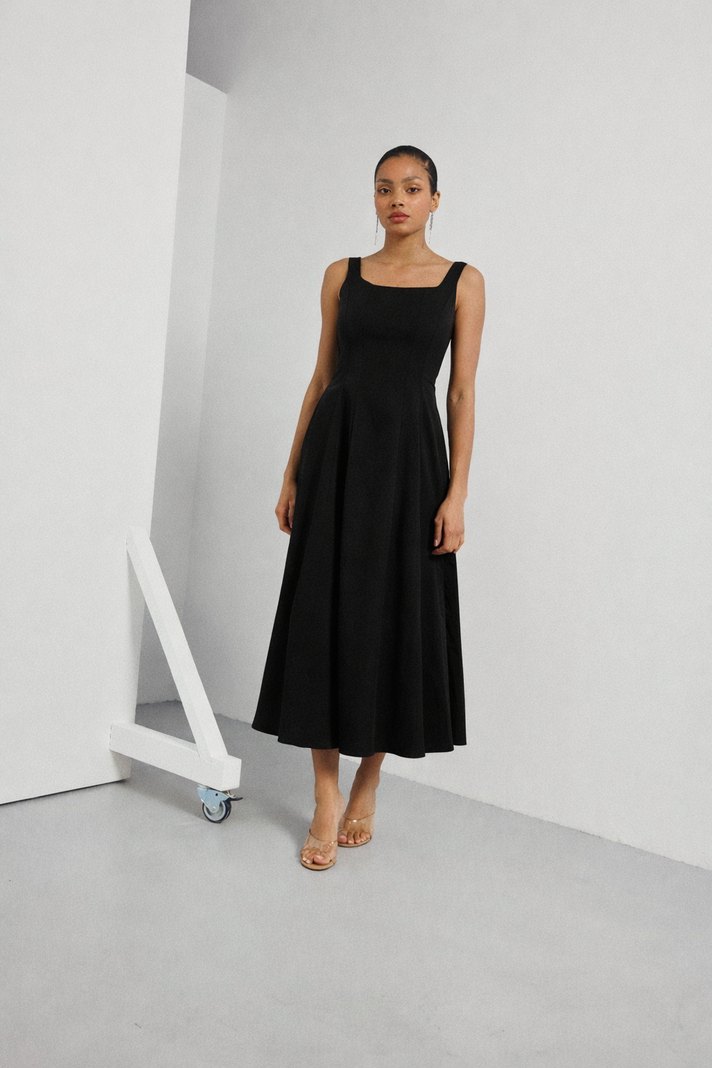 Black Square Neck Flared Dress