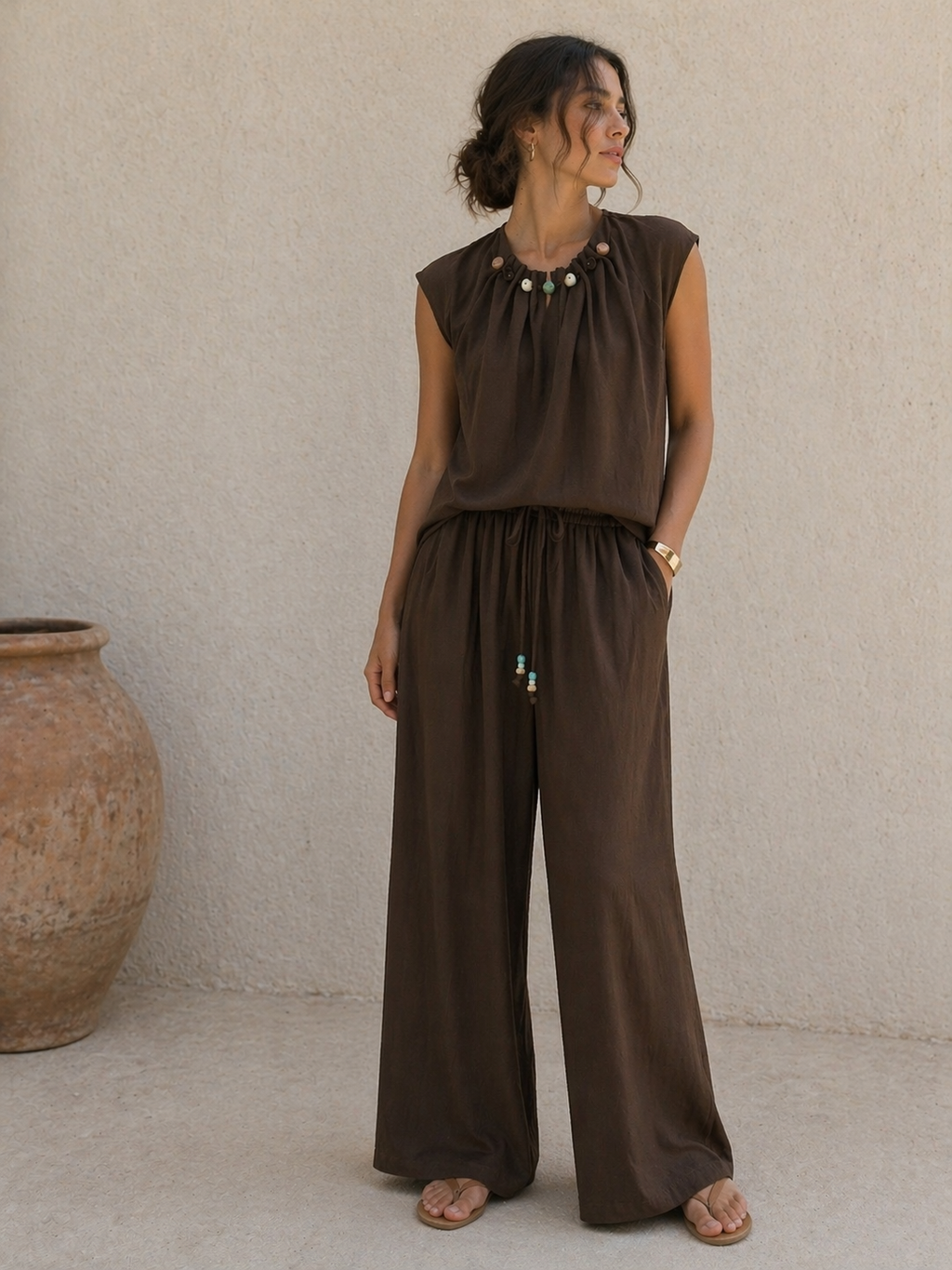 Brown Beaded Co-ord Set