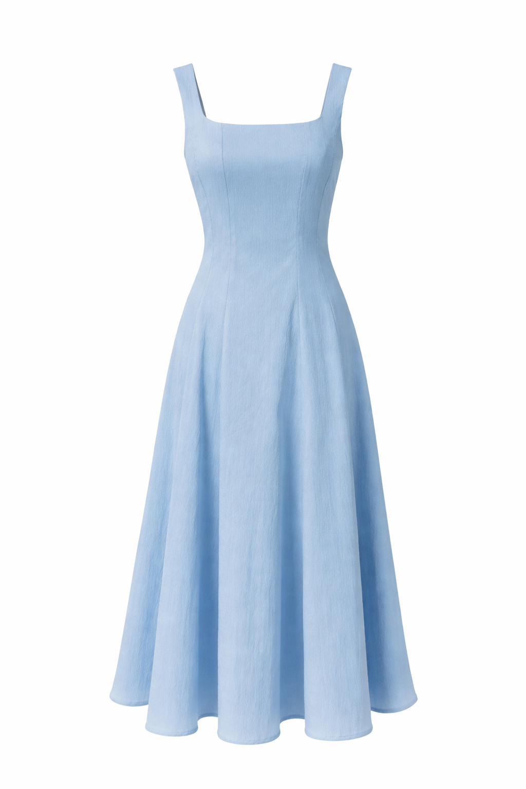 Blue Square Neck Flared Dress