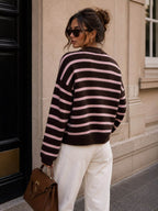 Brown & Pink Striped Knit Cardigan