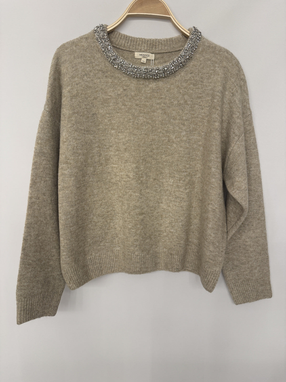 Beige  Embellished Moocci Knit M1181